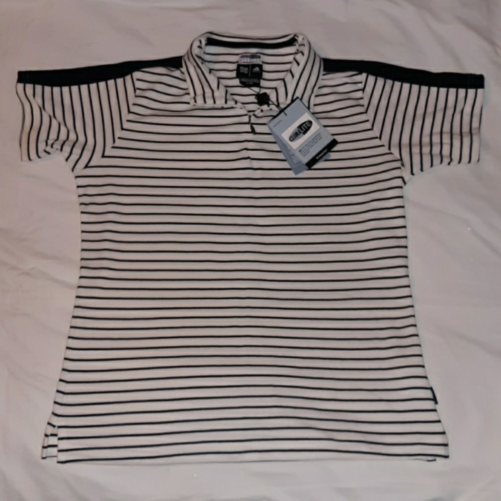 NWT Adidas Golf Climalite Striped Zip Neck Shirt‎ L
